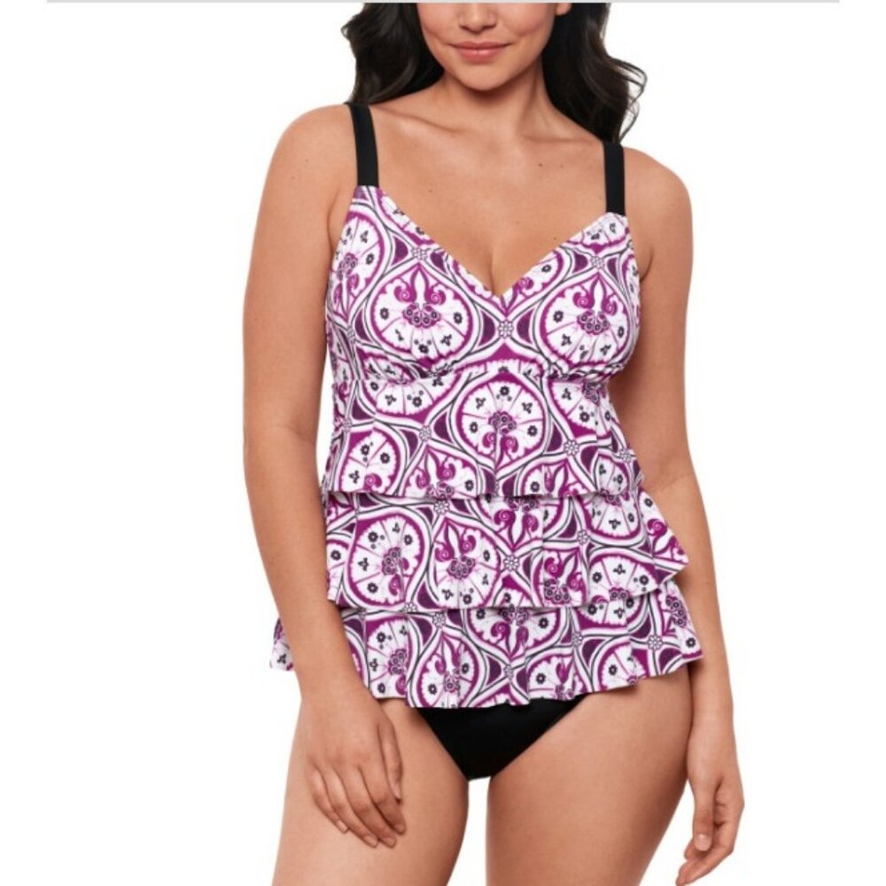 Swim Solutions Women's $102 Printed Tiered One-Piece Swimsuit Size 12